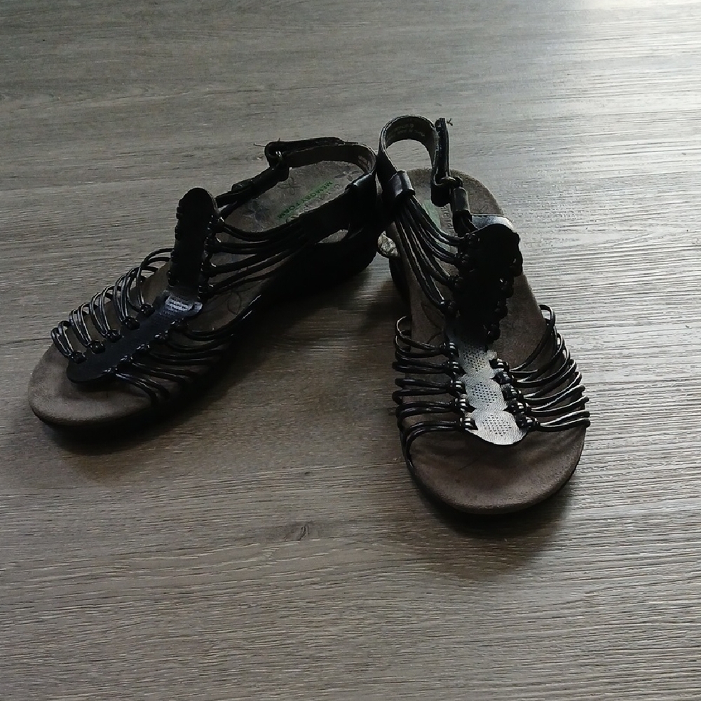 Baretraps Haydin Memory Foam Black Strappy Leather Sandals Sz 8.5 EUC